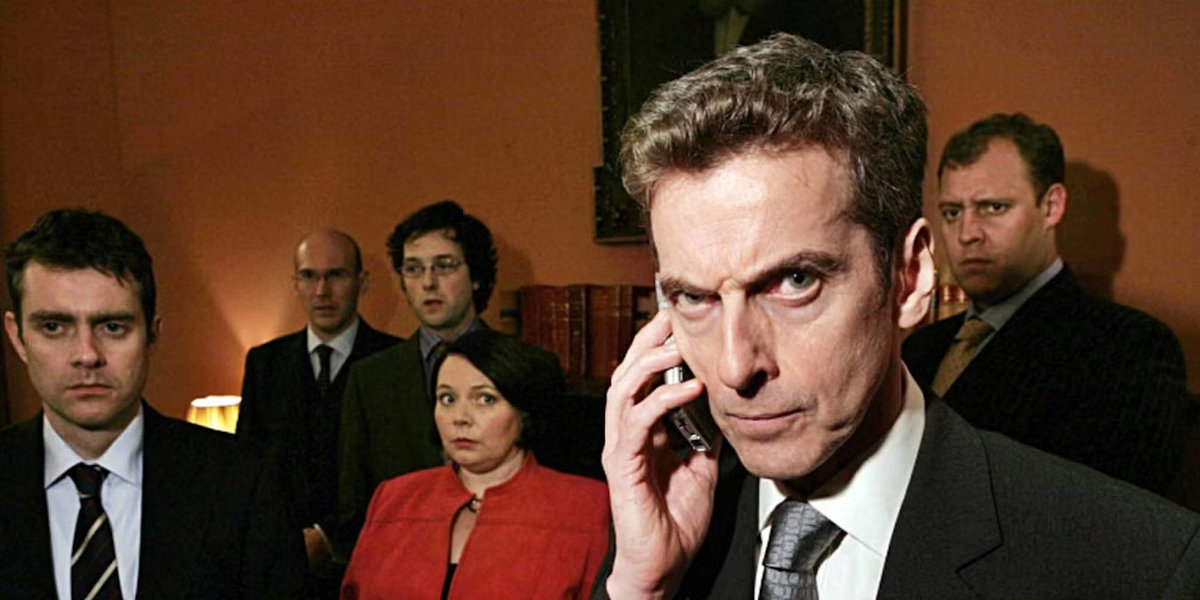 A promotional photo for The Thick of It, featuring the show's cast members