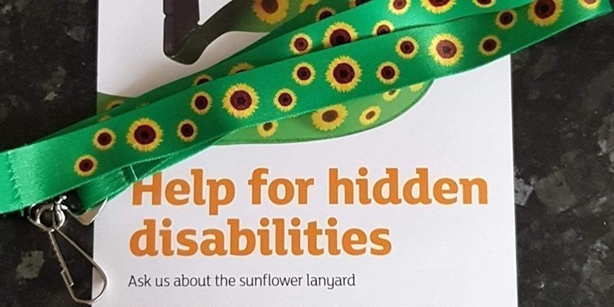 A sunflower lanyard produced by Sainsbury's for people with hidden disabilities such as autism