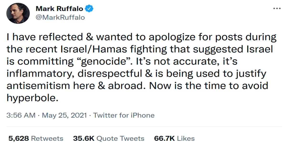 Mark Ruffalo's Twitter climb-down on Palestine