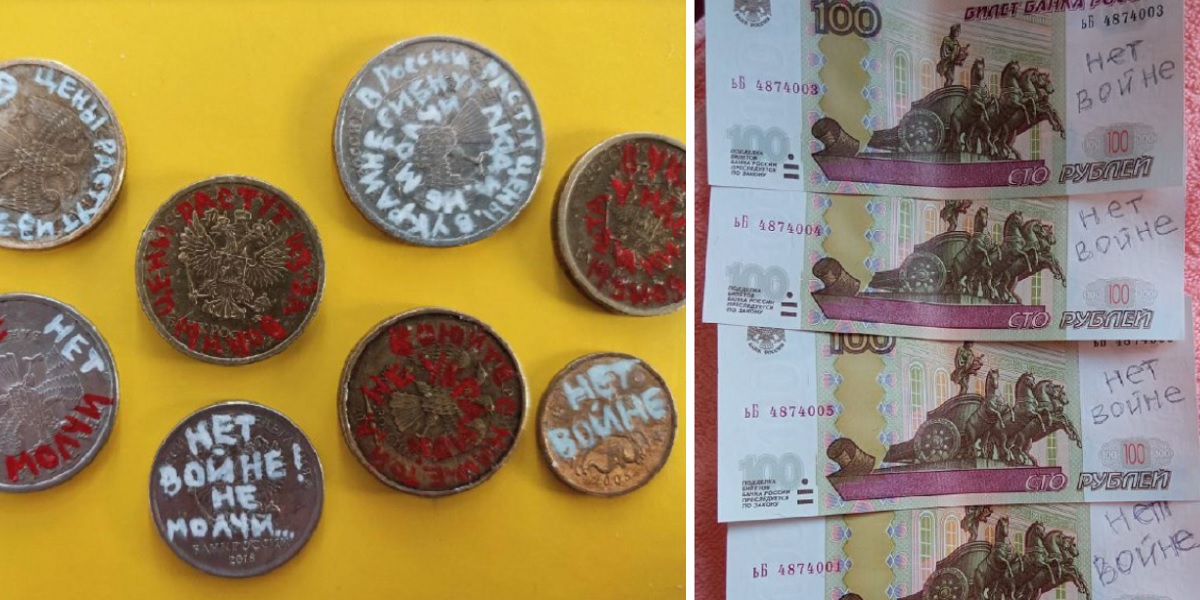 Coins and banknotes inscribed with anti-war messages