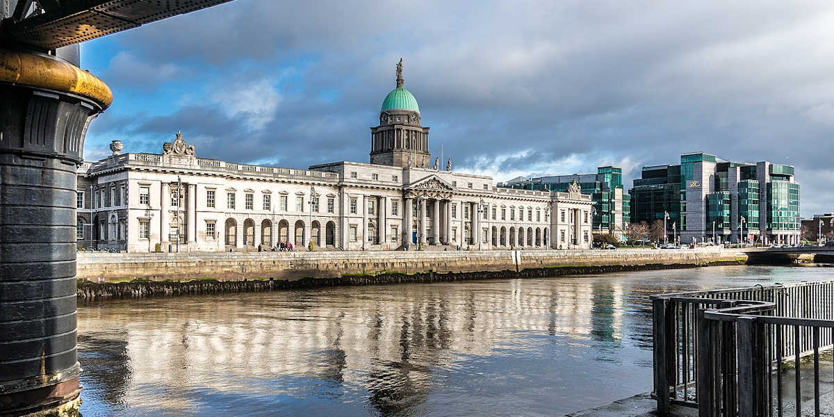 The Custom House in Dublin, Ireland with the River Liffey in the foreground