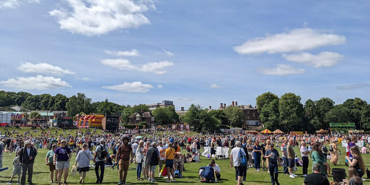 Photo of crowds at The Racecourse In Durham during the 2022 Miner's Gala