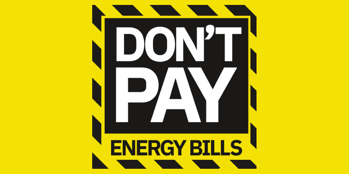 On a bright yellow background, the logo for 'Don't Pay Energy Bills' in black, white and yellow