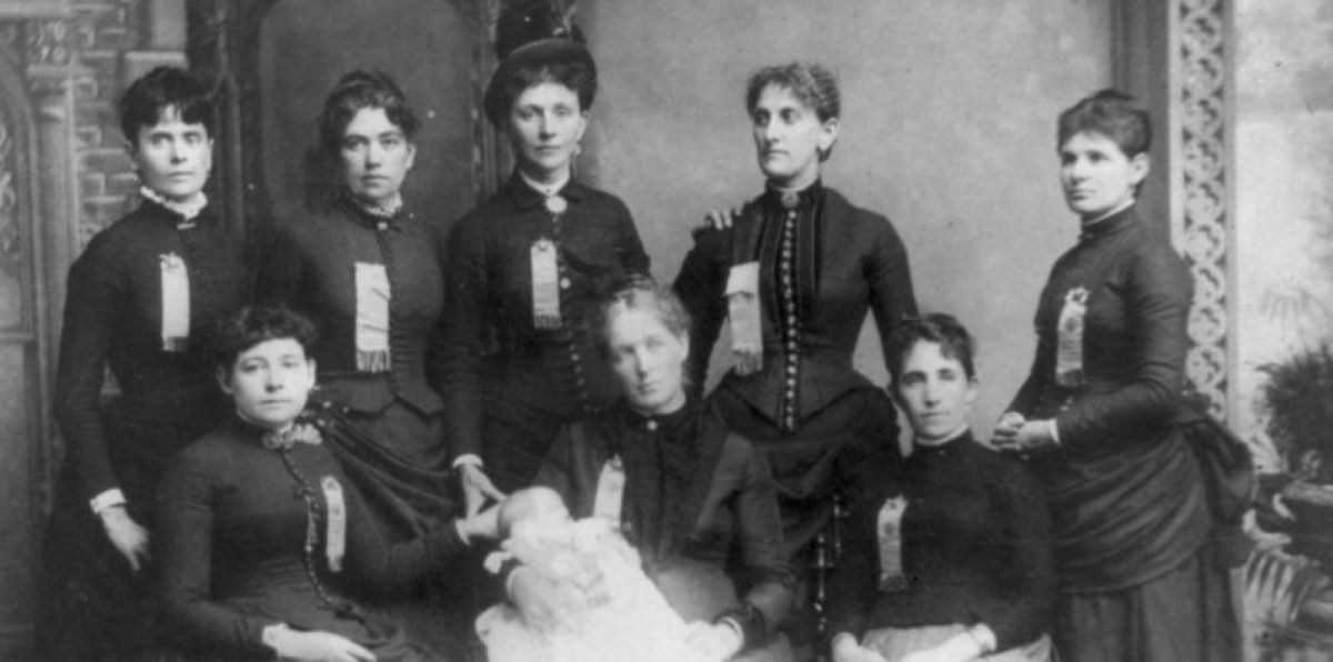 Black-and-white image of women activists from the Knights of Labor