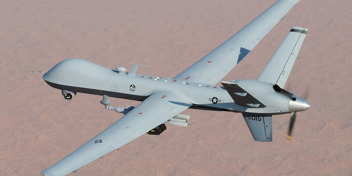 A US deaper drone flying over Southern Afghanistan