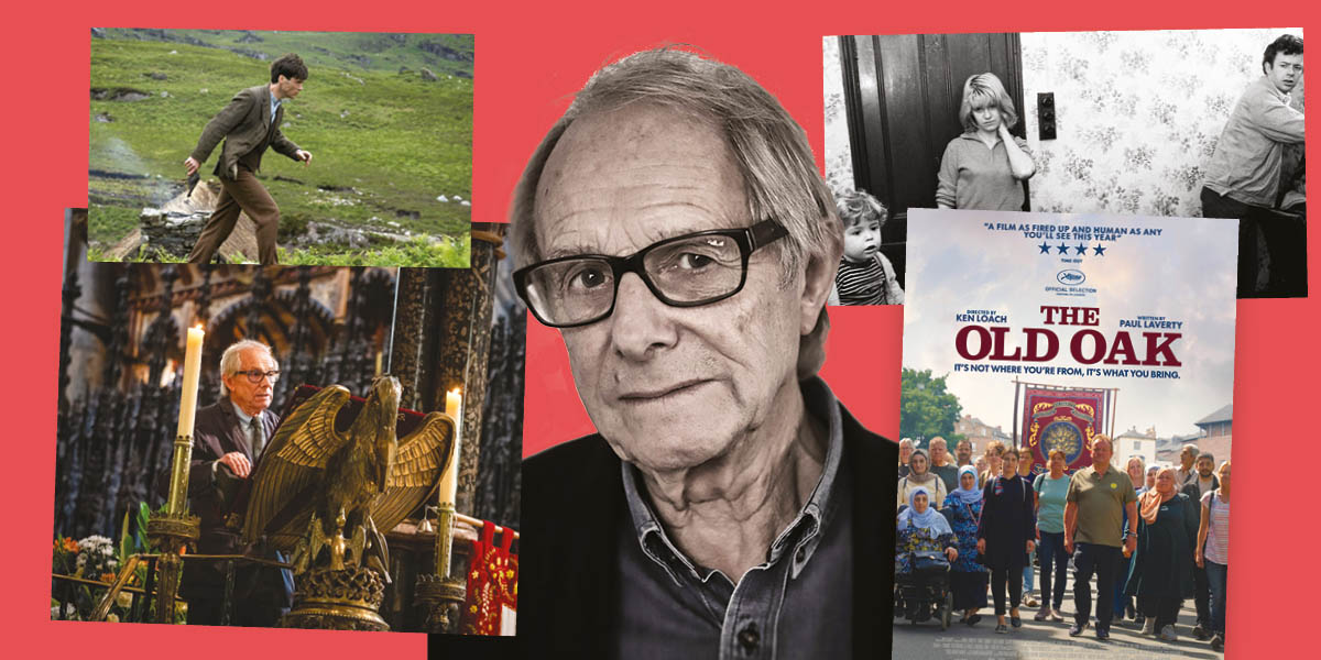 A montage of stills from Ken Loach films and a picture of Loach in the centre