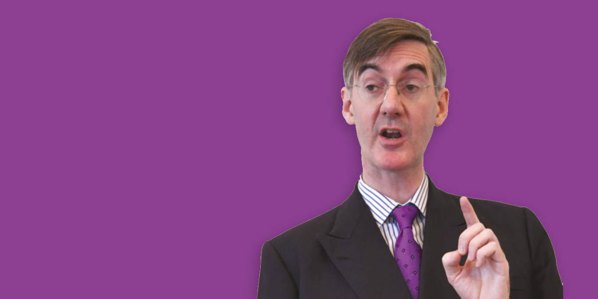 Jacob Rees-Mogg against purple background