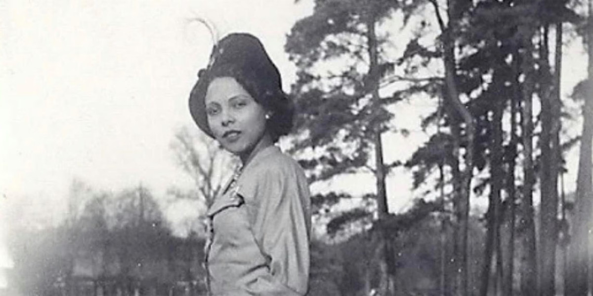 A black and white photograph of Andrée Blouin