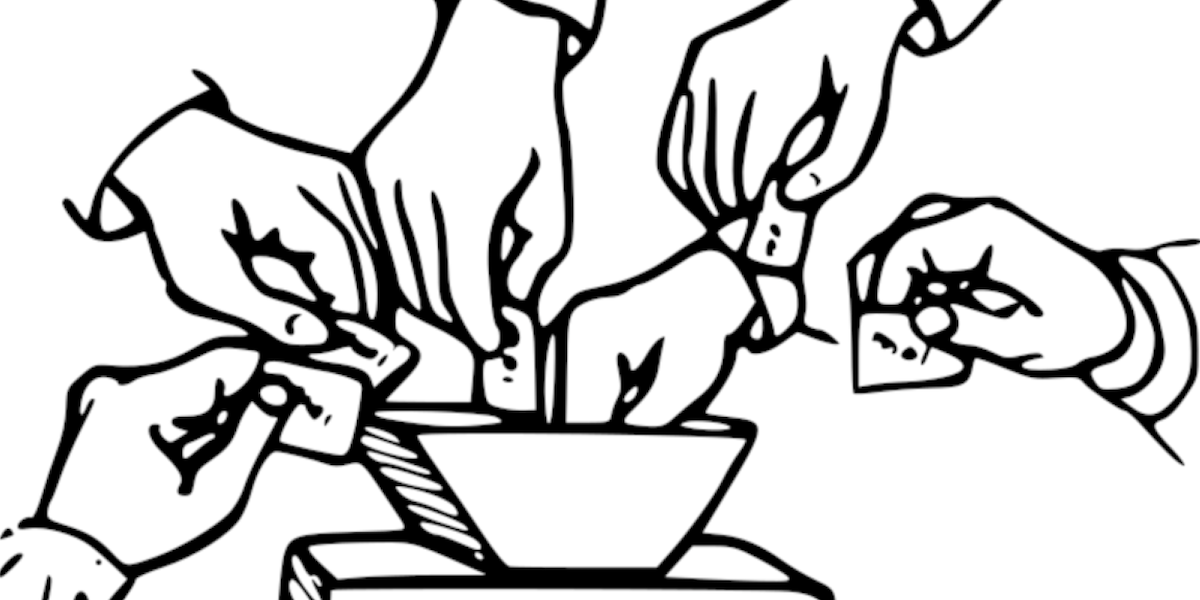 An illustration of hands casting votes into a ballot box